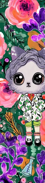 Free kawaii cats bookmark featuring a green and orange cute cat